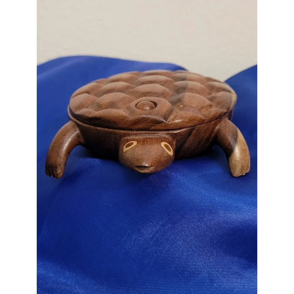 Wood Turtle Shaped Trinket Box Handcrafted Fair Trade  Egypt Dalbergia Sisso